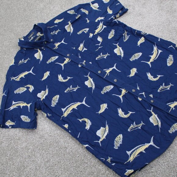 Eddie Bauer Shirt Mens TXL XL-Tall Blue Fish Print Classic Fit S/S Button Down - Picture 5 of 12